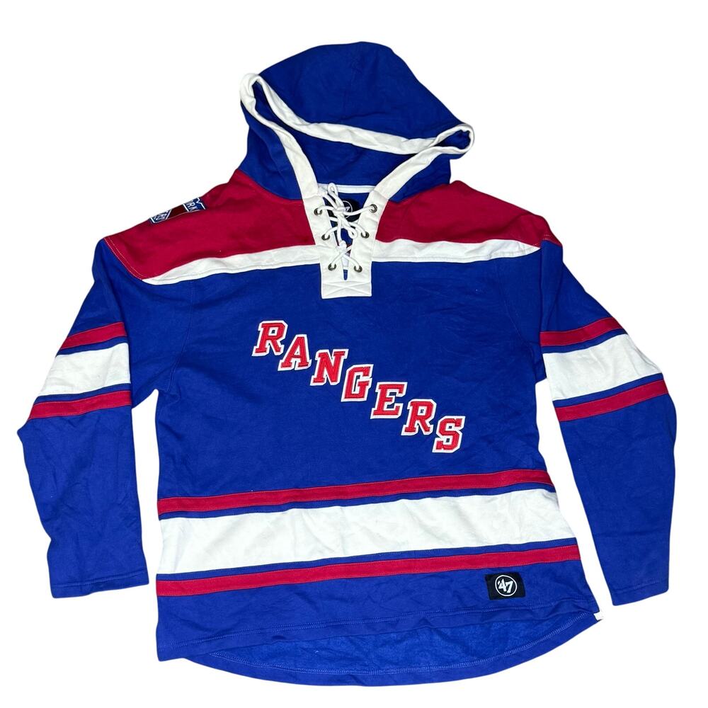 VINTAGE NEW YORK RANGERS NHL JACKET HOODIE PULL OVER xl FAN SWEATER